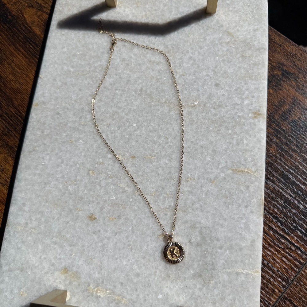 Gold Pendant K Initial Necklace - Picture 2 of 4